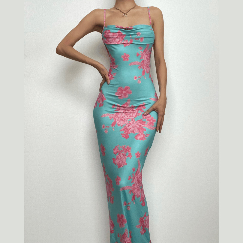 Flower Print Backless Cami Maxi Dress - Y2K Aesthetic, Coquette Style, Cute Summer Outfit