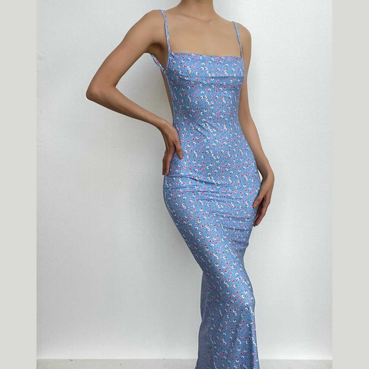 Flower Print Backless Cowl Neck Maxi Dress - Y2K Aesthetic & Coquette Style