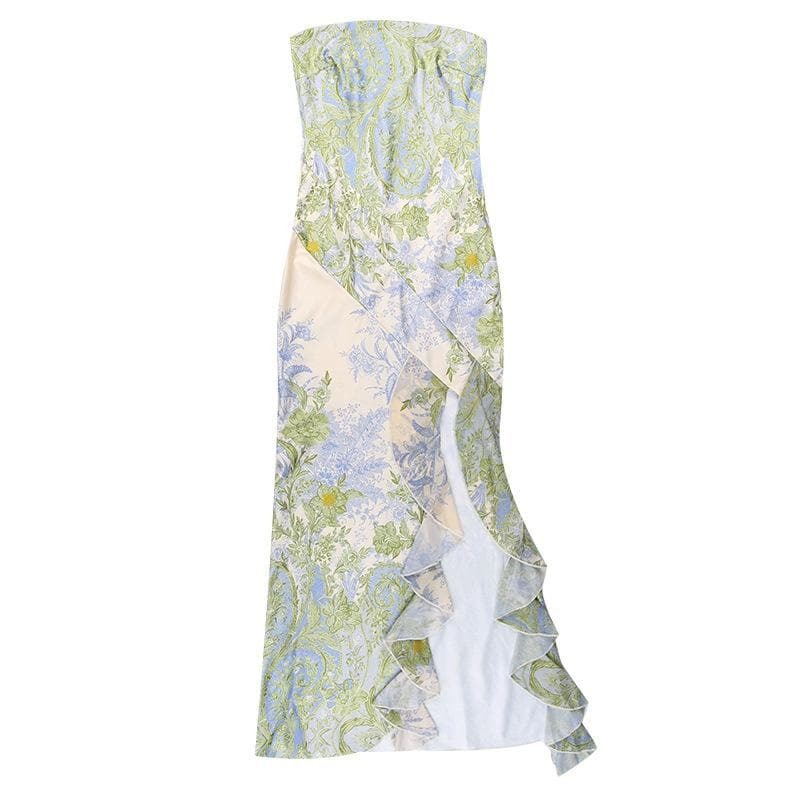 Flower Print Backless Maxi Dress with Slit - Y2K Aesthetic & Coquette Style