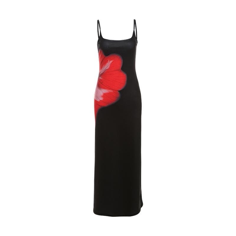 Flower Print Contrast Square Neck Cami Maxi Dress - Y2K Aesthetic & Coquette Style