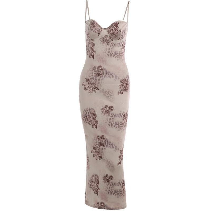 Flower Print Contrast Sweetheart Neck Backless Cami Midi Dress - Y2K Coquette Aesthetic