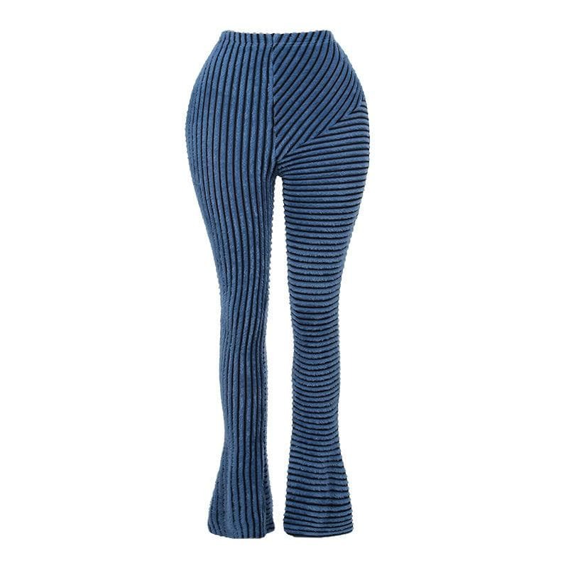 Fluffy Striped Textured Patchwork Pants - Y2K Aesthetic, Grunge Style, Comfy & Cute
