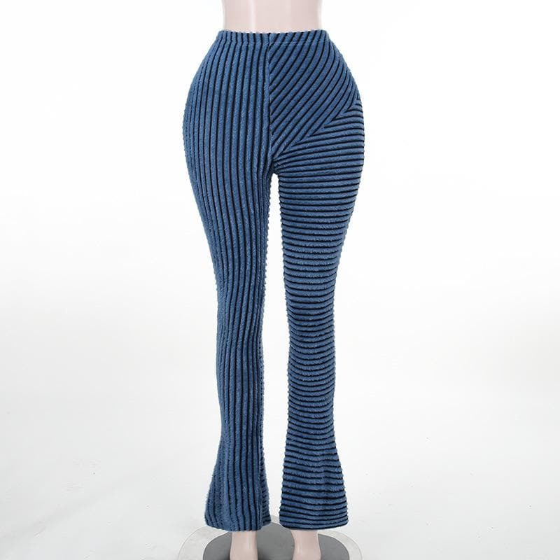 Fluffy Striped Textured Patchwork Pants - Y2K Aesthetic, Grunge Style, Comfy & Cute