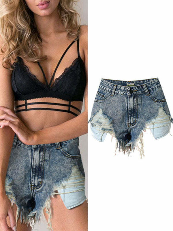 Frayed Irregular Tassel Shorts - Y2K Aesthetic, Grunge Style, Cute Summer Outfits