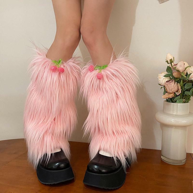 Furry Cherry Decor Leg Warmers - Y2K Aesthetic, Cute Cozy Accessories for Fall Fashion
