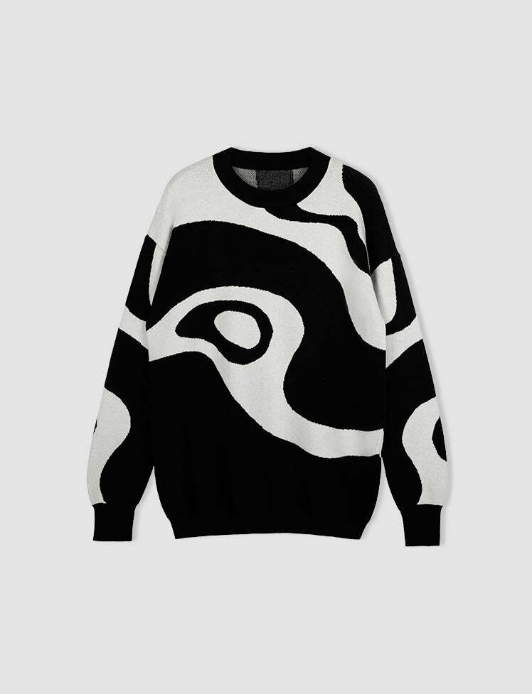 Geometric Pattern Knit Sweater - Y2K Aesthetic, Cozy Layering for Grunge & Coquette Styles