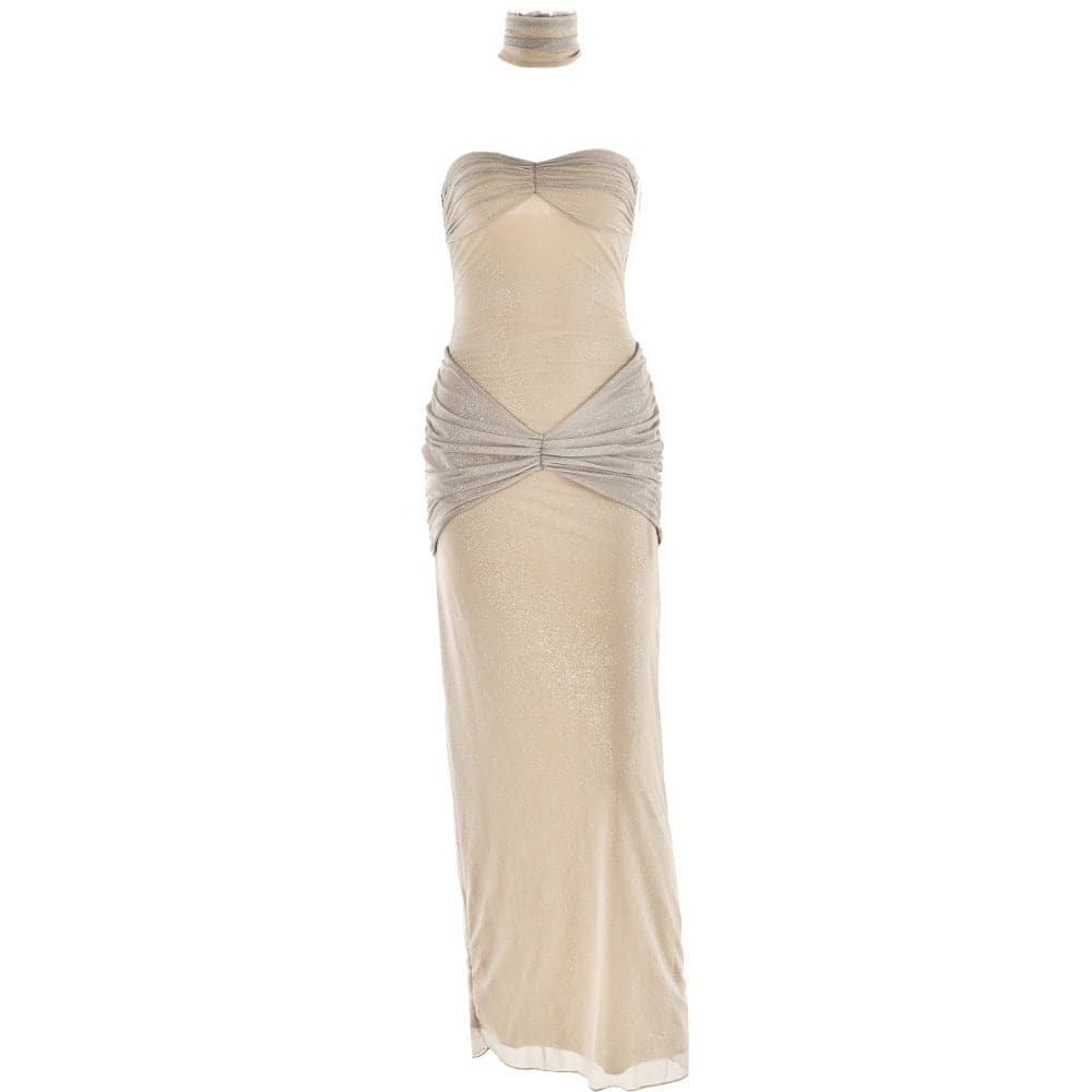 Glitter Ruched Sweetheart Neck Y2K Tube Maxi Dress - Coquette & Grunge Aesthetic Outfit