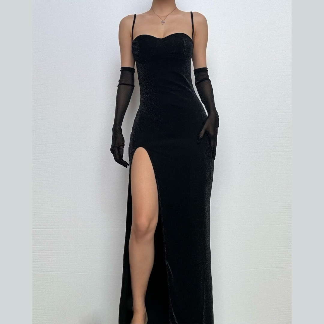 Glitter Sweetheart Neck Cami Maxi Dress with High Slit - Y2K Coquette Aesthetic Fashion