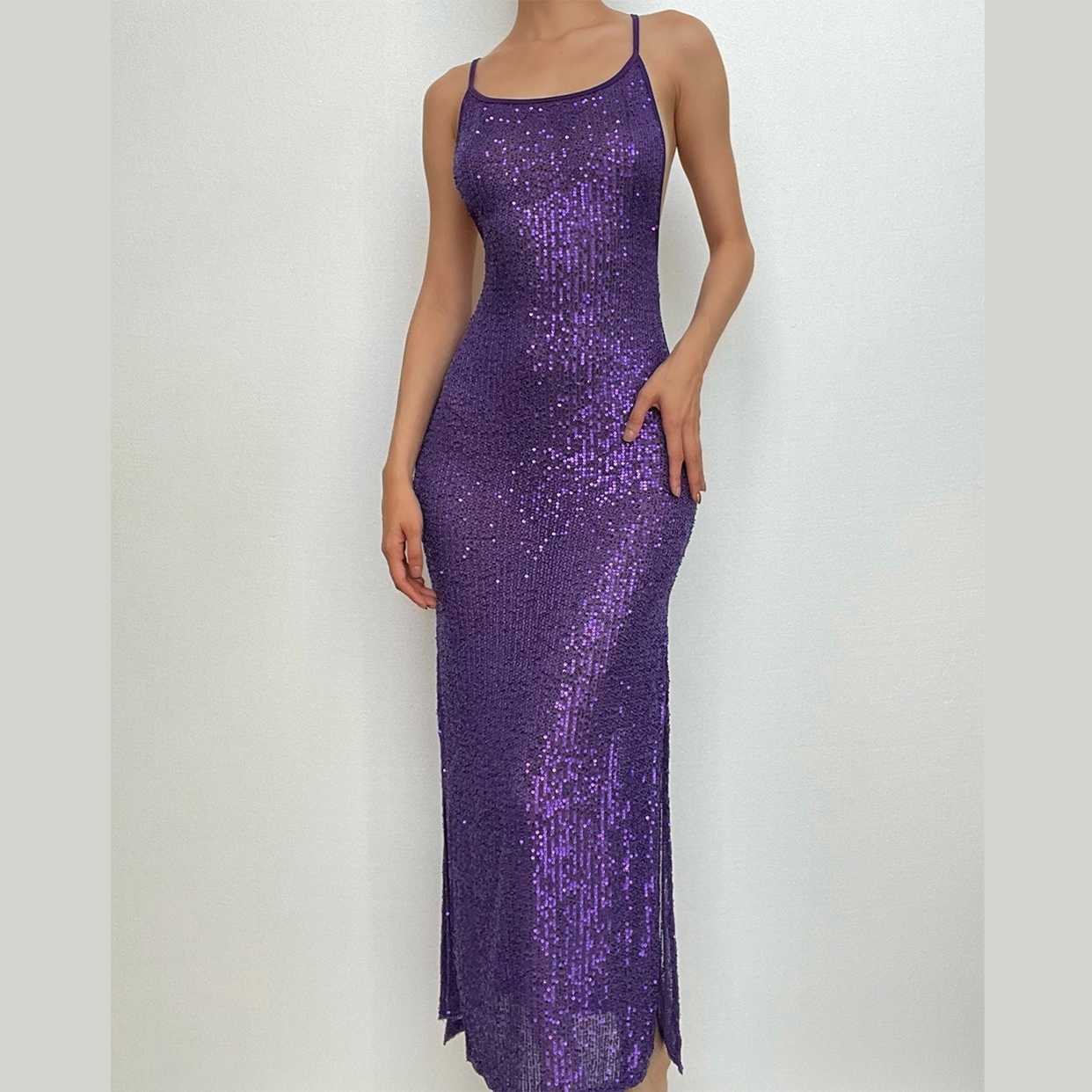 Glitter U-Neck Backless Cami Maxi Dress - Y2K Aesthetic, Coquette Style, Cute & Comfy