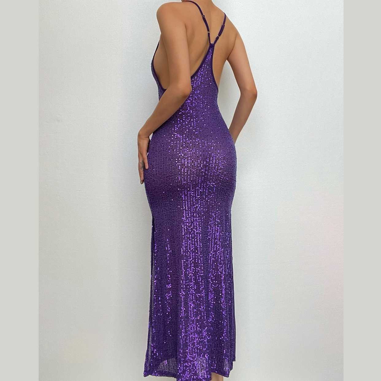 Glitter U-Neck Backless Cami Maxi Dress - Y2K Aesthetic, Coquette Style, Cute & Comfy