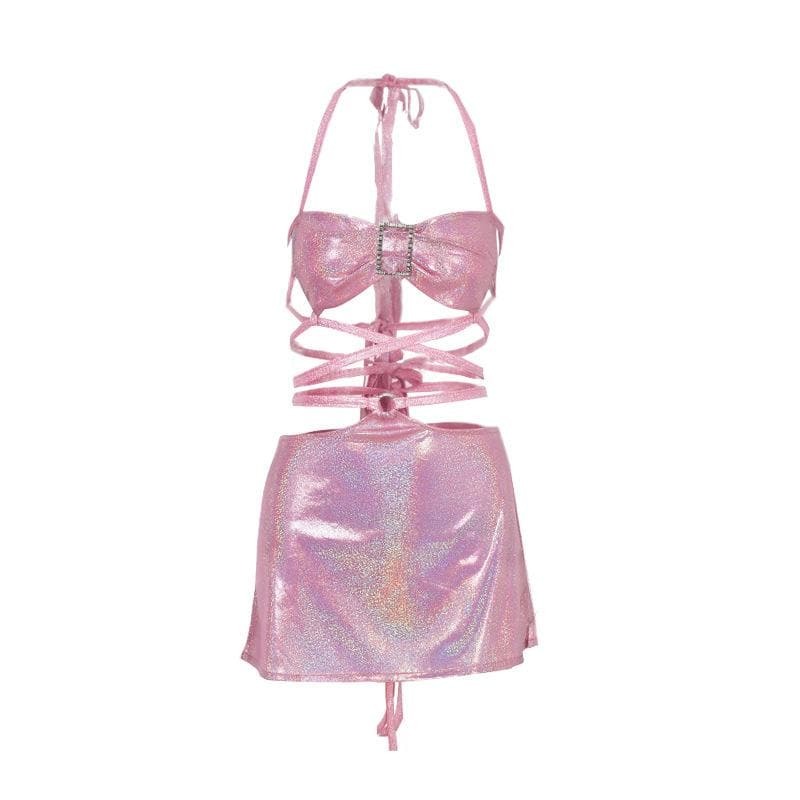 Glittery Metallic Butterfly Appliqu� Mini Dress - Y2K Coquette Aesthetic Party Outfit