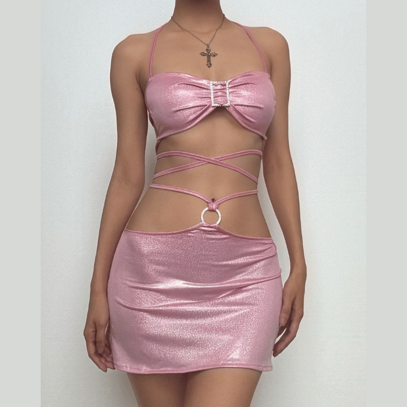 Glittery Metallic Butterfly Appliqu� Mini Dress - Y2K Coquette Aesthetic Party Outfit