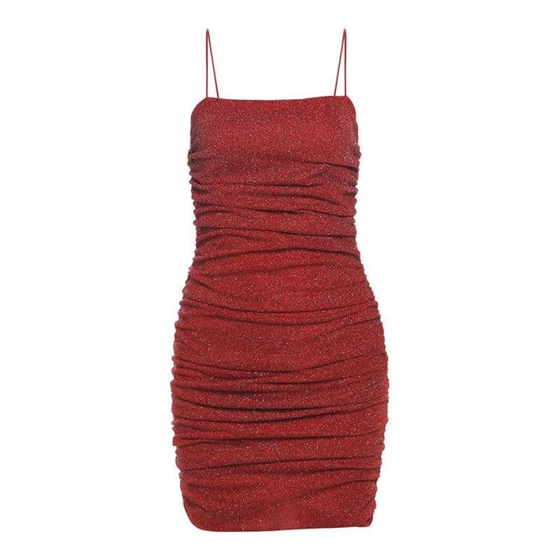 Glittery Ruched Backless Cami Mini Dress - Y2K Aesthetic, Coquette Style, Cute Party Outfit