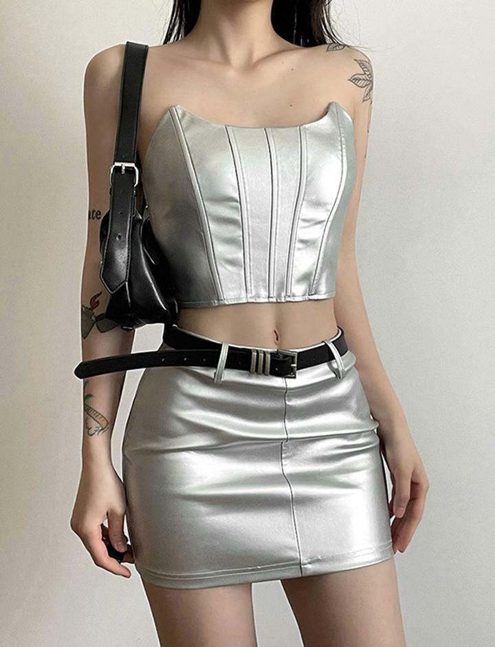 Glittery Y2K Corset & Slim Skirt Set - Coquette Aesthetic for Chic Outfits