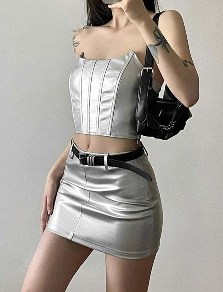 Glittery Y2K Corset & Slim Skirt Set - Coquette Aesthetic for Chic Outfits