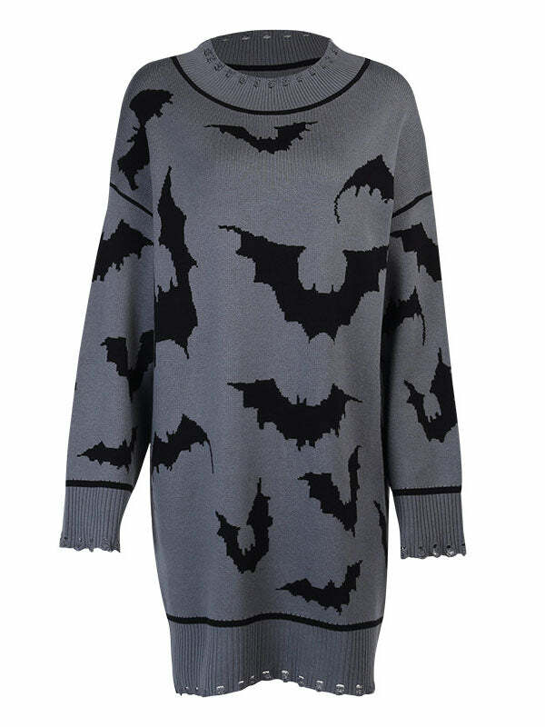 Gothic Bats Knit Top - Y2K Grunge Aesthetic, Cute Crop for Coquette & Dark Academia Styles