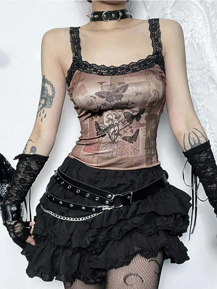 Gothic Butterfly Camisole Top - Y2K Aesthetic, Grunge Style, Cute Layering Essential