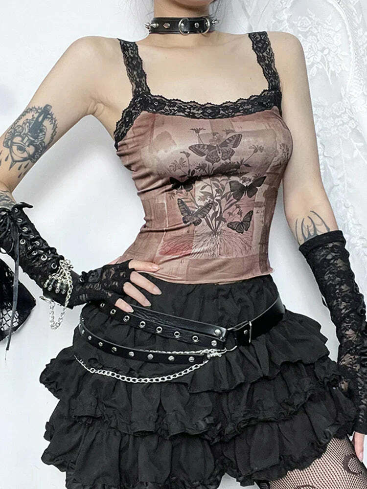 Gothic Butterfly Camisole Top - Y2K Aesthetic, Grunge Style, Cute Layering Essential