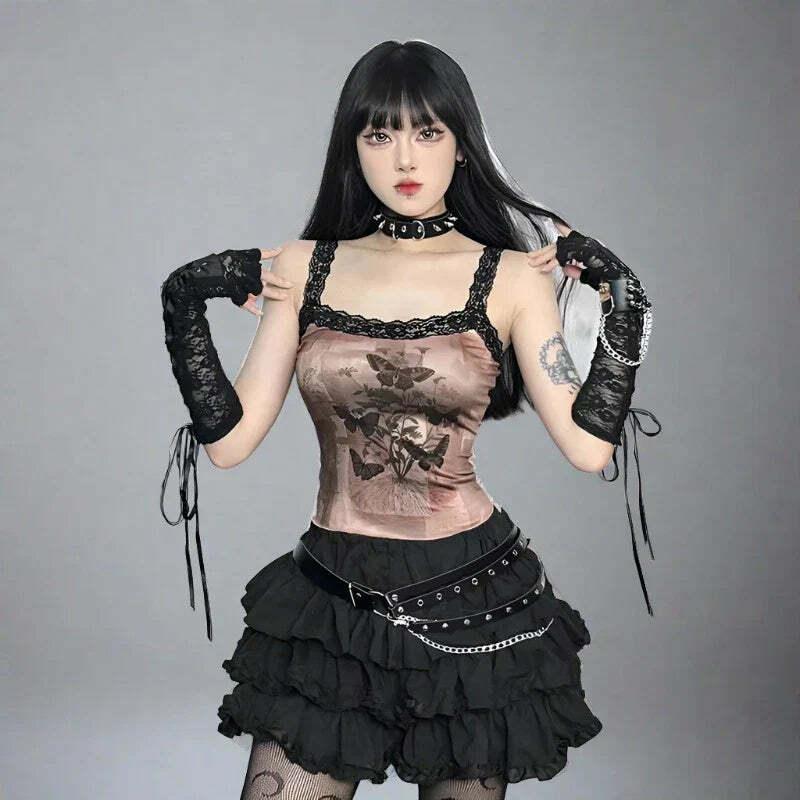 Gothic Butterfly Camisole Top - Y2K Aesthetic, Grunge Style, Cute Layering Essential