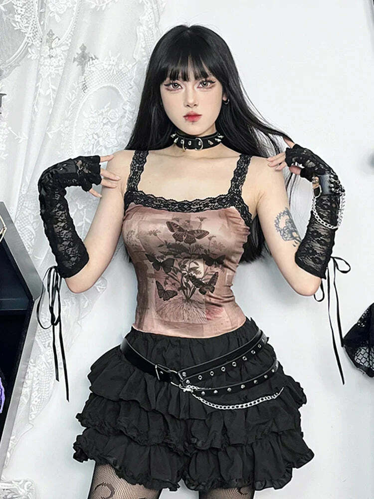 Gothic Butterfly Camisole Top - Y2K Aesthetic, Grunge Style, Cute Layering Essential