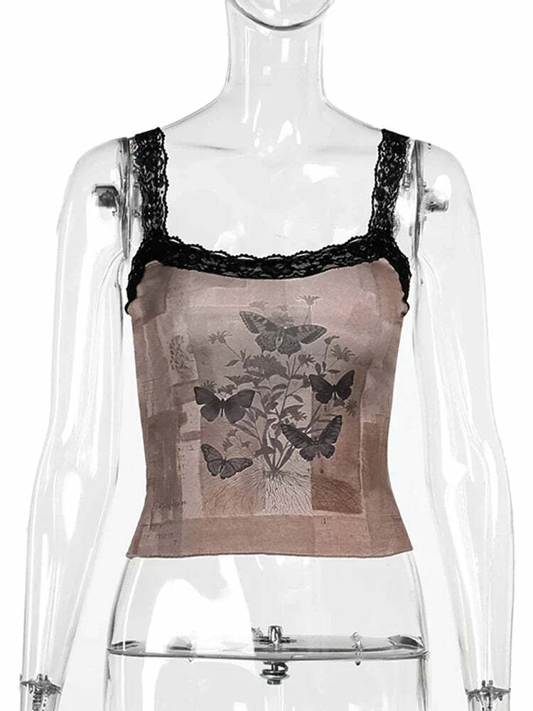 Gothic Butterfly Camisole Top - Y2K Aesthetic, Grunge Style, Cute Layering Essential