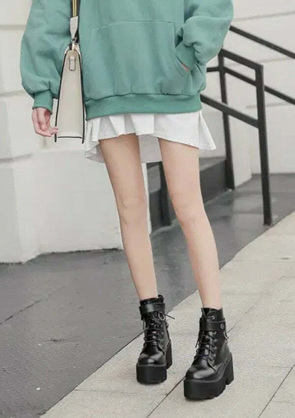 Gothic Chain Black Platform Shoes - Y2K Grunge Aesthetic Footwear for Edgy Style