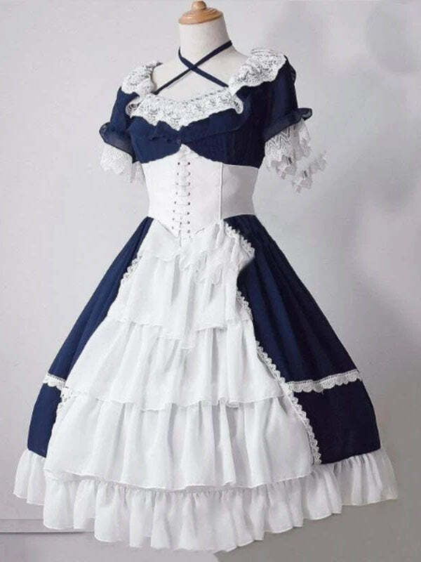 Gothic Flare Sleeve Retro Princess Lolita Dress - Y2K Coquette Aesthetic Fashion