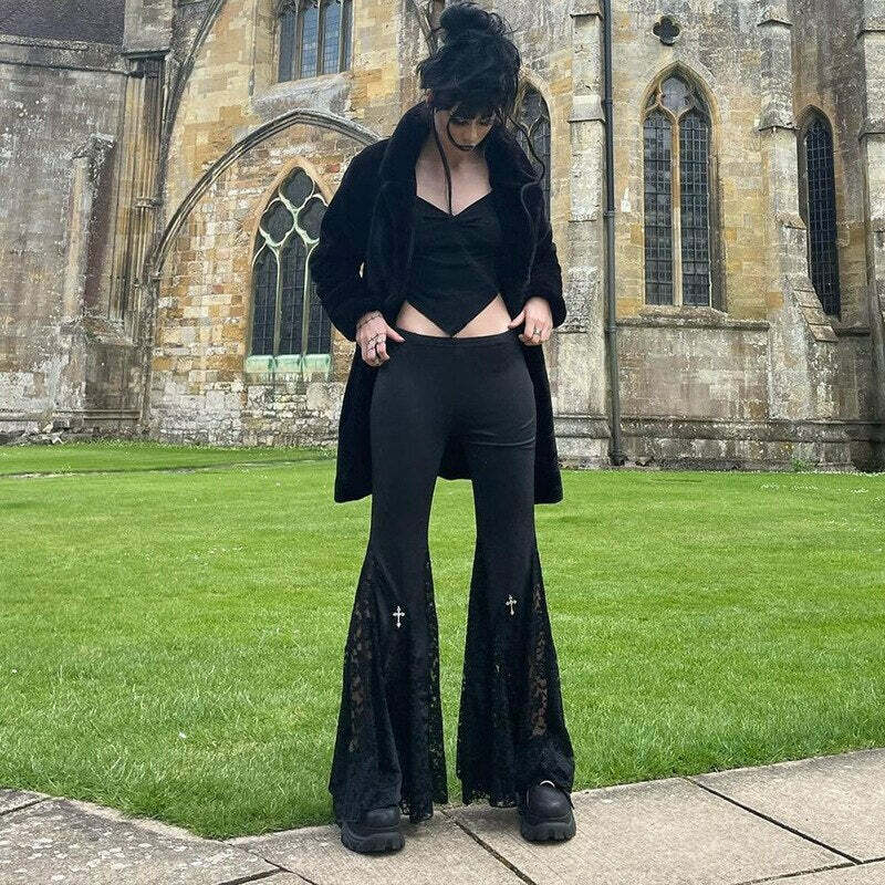 Gothic Grunge Black Cargo Pants - Y2K Aesthetic, Coquette Style, Comfy Streetwear