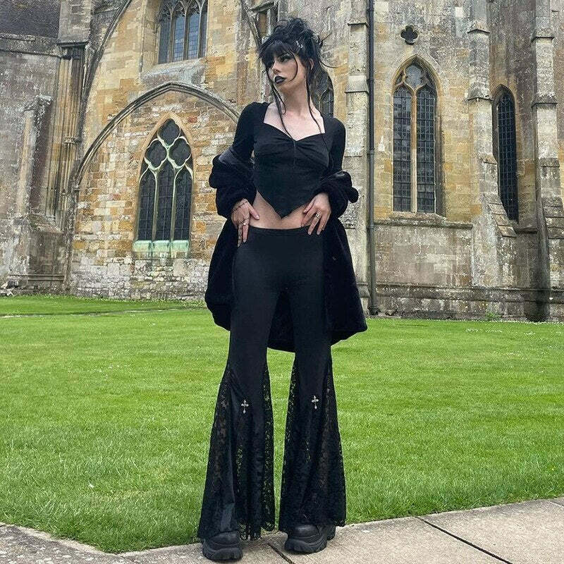 Gothic Grunge Black Cargo Pants - Y2K Aesthetic, Coquette Style, Comfy Streetwear
