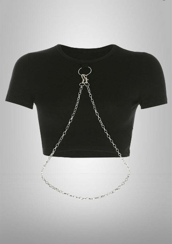 Gothic Grunge Chain Tee - Y2K Aesthetic Top for Coquette & Grunge Styles