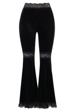Gothic High Waist Lace Flared Pants - Y2K Grunge Aesthetic, Cute Goth Style, Vintage Vibes