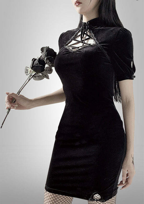 Gothic Hollow Out Bodycon Dress - Y2K Grunge Aesthetic, Cute Tops for Edgy Style