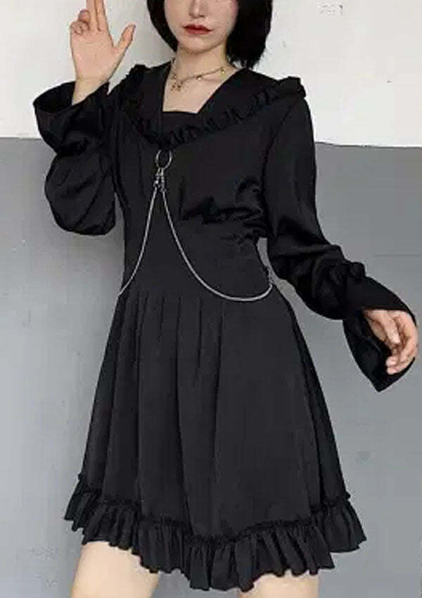 Gothic Lolita Dress with Chain Design - Y2K Aesthetic, Grunge Style, Coquette Fashion