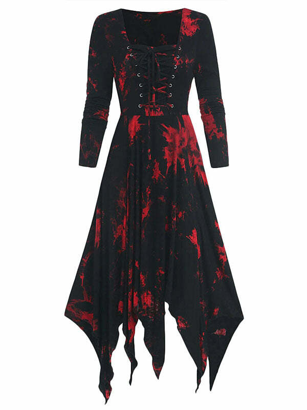 Gothic Tie Dye Print Dress - Y2K Aesthetic, Grunge Style, Coquette Fashion, Cute Outfits