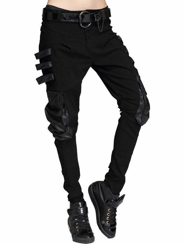 Gothic Y2K Belted Cargo Pants for Grunge Aesthetic, Coquette Style, and Vintage Vibes