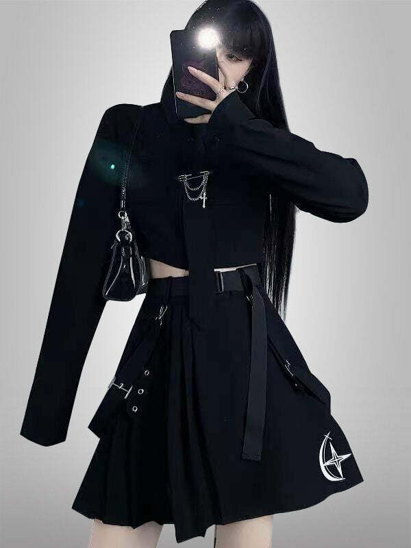 Gothic Y2K Short Suit & Skirt Set - Grunge Aesthetic with Coquette Style Touch