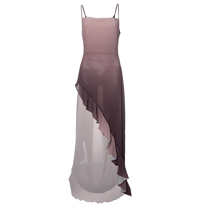 Gradient Cowl Neck Ruffle Cami Maxi Dress - Y2K Aesthetic, Cute & Comfy Fashion