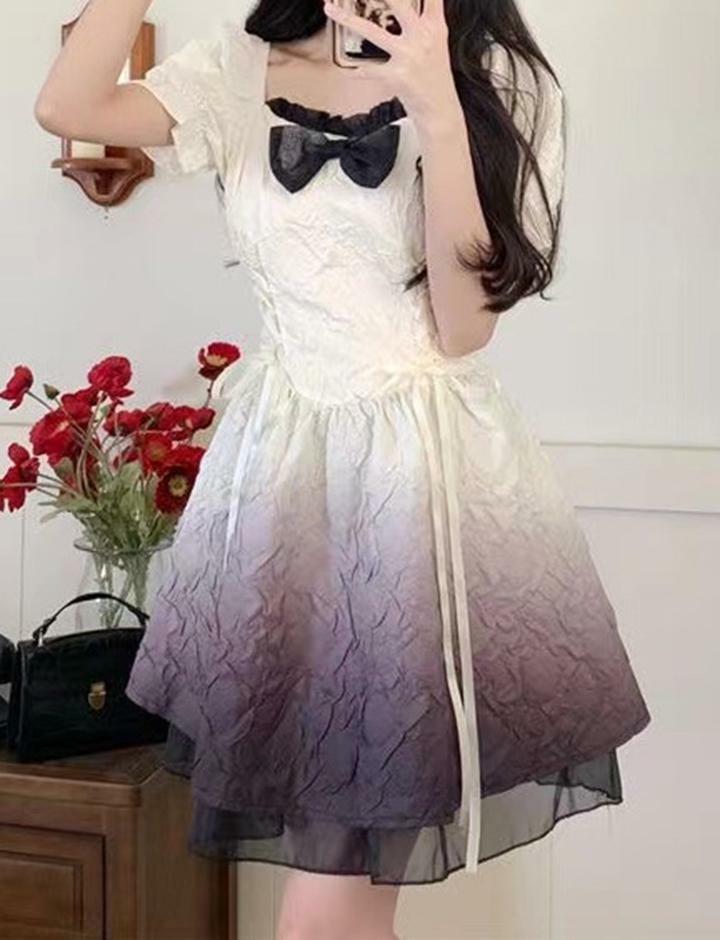 Gradient Lace Trim Bowknot Dress - Y2K Coquette Aesthetic for Cute Date Nights