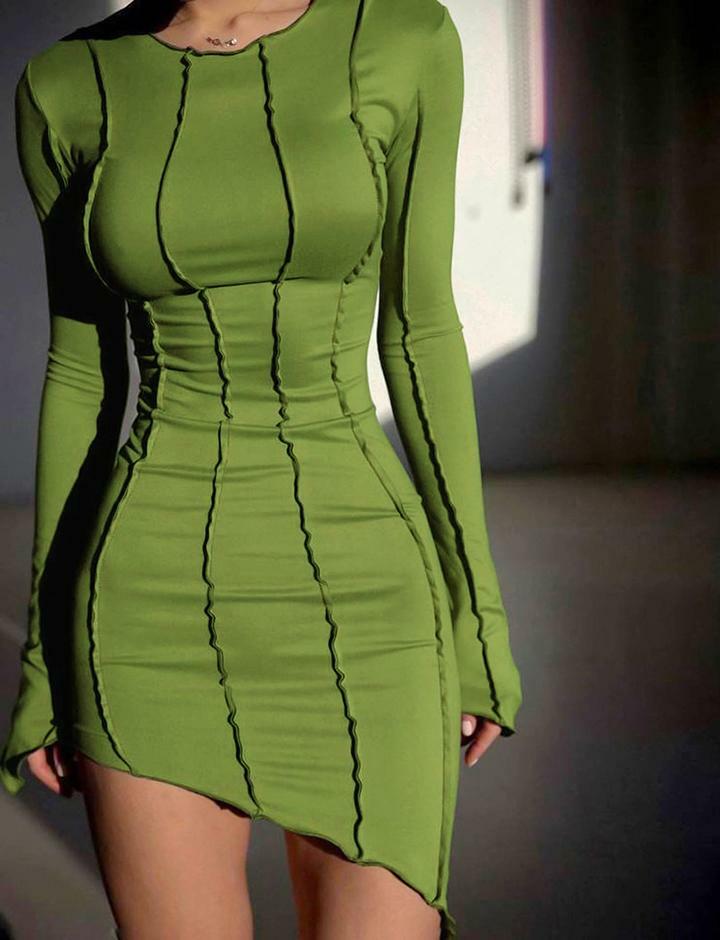 Green Long Sleeve Round Neck Dress - Y2K Aesthetic, Coquette Style, Cute & Comfy Fashion
