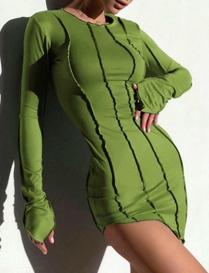 Green Long Sleeve Round Neck Dress - Y2K Aesthetic, Coquette Style, Cute & Comfy Fashion