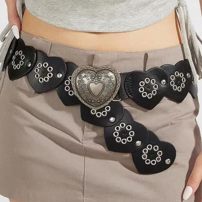 Heart Hollow Out Patchwork PU Leather Belt - Y2K Aesthetic Accessory for Cute Outfits