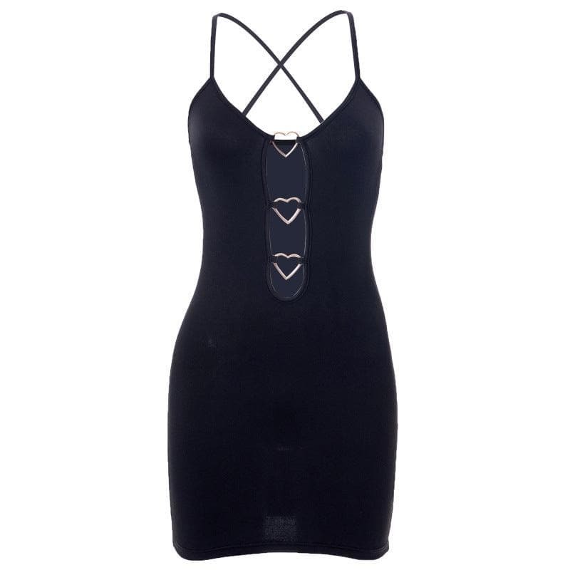 Heart Ring Hollow Out Cross Back Dress - Y2K Fashion, Coquette Aesthetic, Cute & Comfy Style
