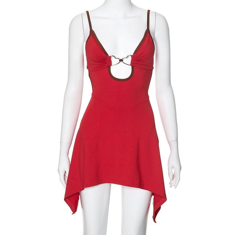Heart Ring Ruched Backless Cami Mini Dress - Y2K Aesthetic Cute Top for Coquette Style