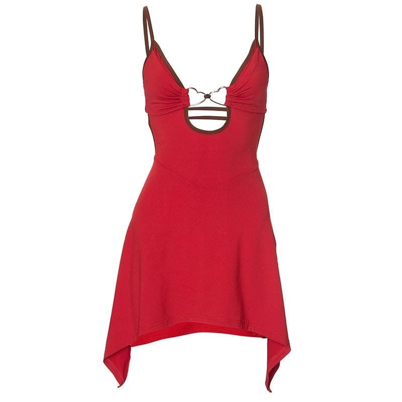 Heart Ring Ruched Backless Cami Mini Dress - Y2K Aesthetic Cute Top for Coquette Style