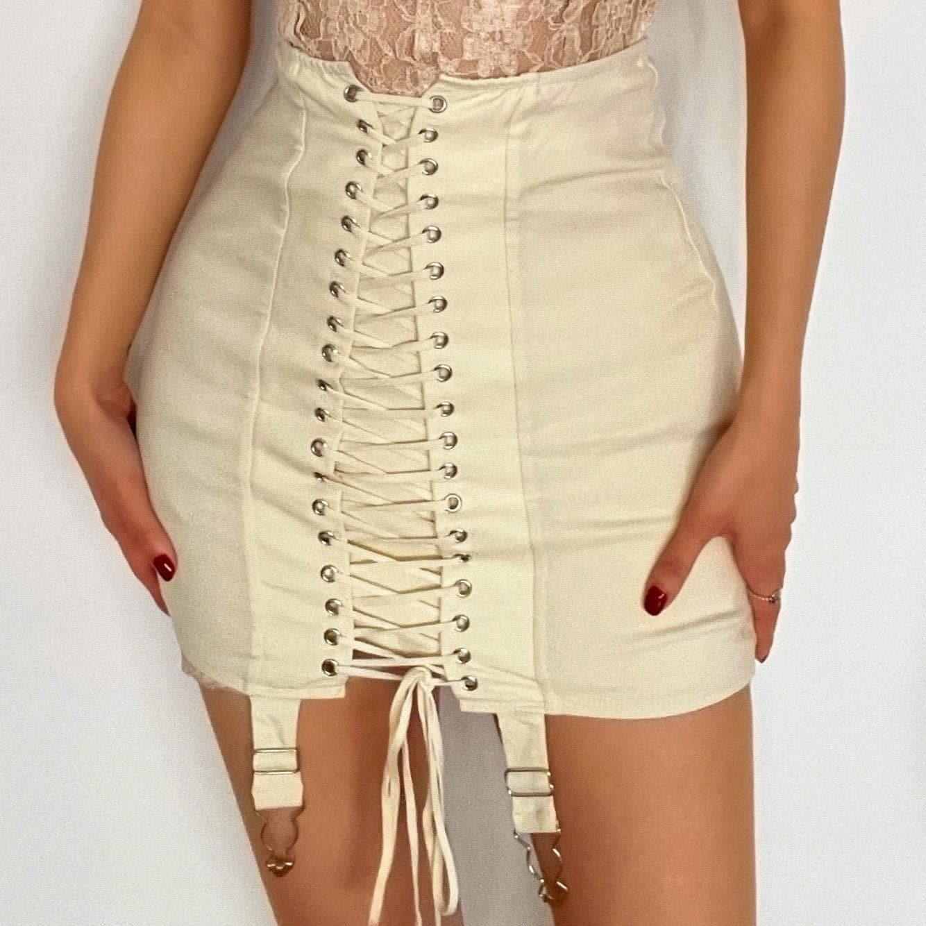 High-Waisted Lace-Up Vintage Cargo Skirt - Y2K Aesthetic, Grunge Style, Cute Outfits