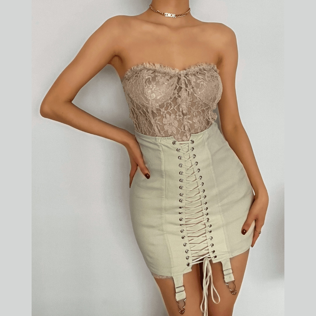 High-Waisted Lace-Up Vintage Cargo Skirt - Y2K Aesthetic, Grunge Style, Cute Outfits