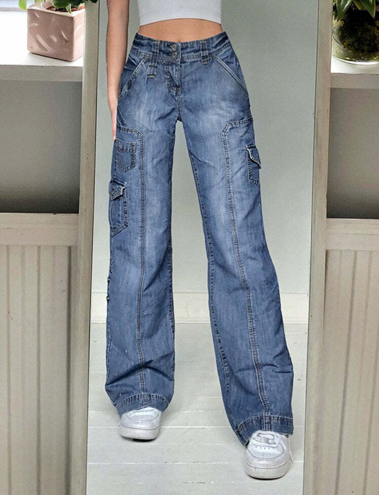 High-Waisted Wide Leg Denim Jeans - Y2K Aesthetic, Grunge Style, Comfy & Chic Fashion