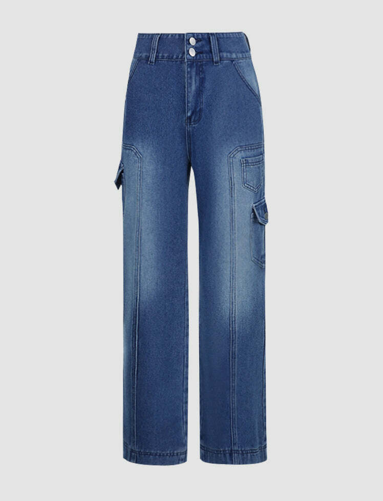 High-Waisted Wide Leg Denim Jeans - Y2K Aesthetic, Grunge Style, Comfy & Chic Fashion