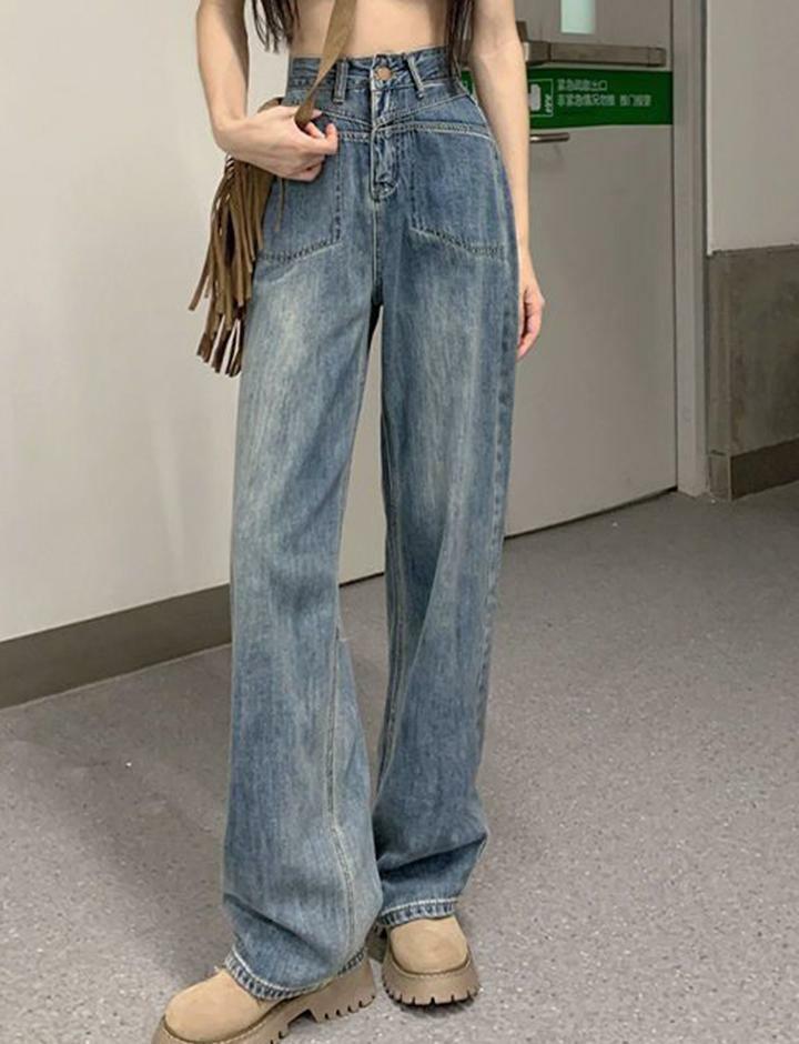 High-Waisted Y2K Wide Leg Jeans - Vintage Grunge Style for Aesthetic Outfits