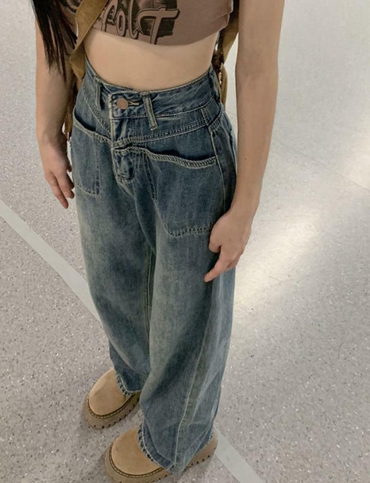 High-Waisted Y2K Wide Leg Jeans - Vintage Grunge Style for Aesthetic Outfits